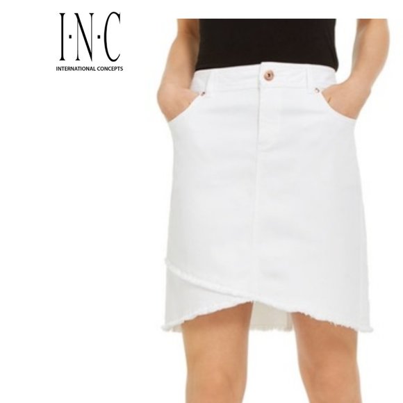 INC International Concepts Dresses & Skirts - NEW INC Tulip-Hem Mid Rise Fray Jean Skirt White